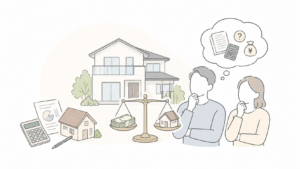 1億円を超える自宅の財産分与と高額不動産の評価・住宅ローンをイメージしたイラスト