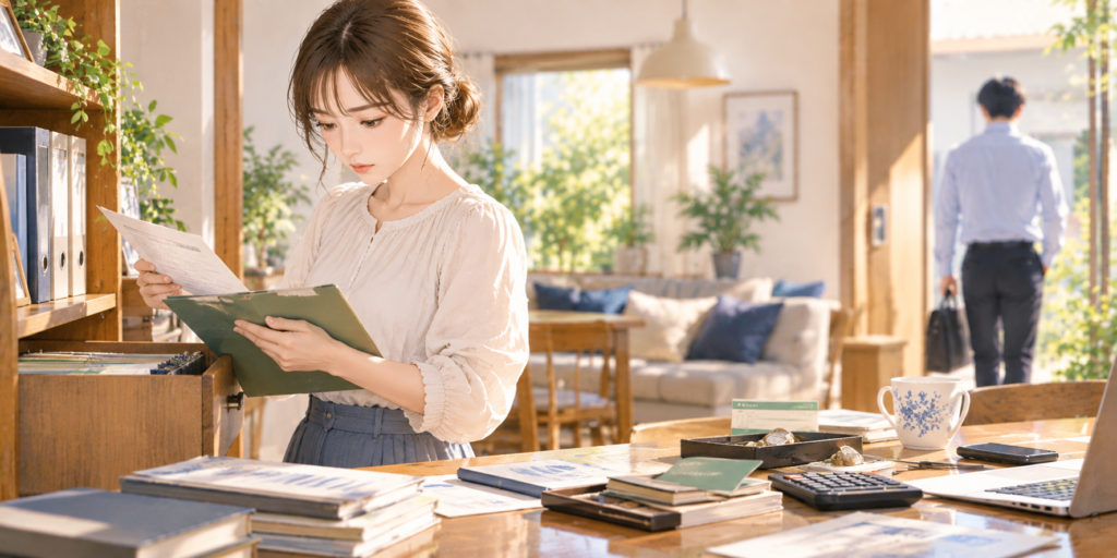 離婚を切り出す前に夫の資産や財産状況を確認する準備をイメージしたイラスト