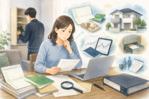 離婚前に隠された預金や不動産などの財産を調査する方法をイメージしたイラスト