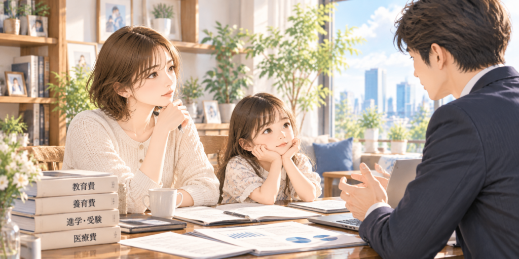 高収入の夫との離婚における養育費と子どもの教育費をイメージしたイラスト